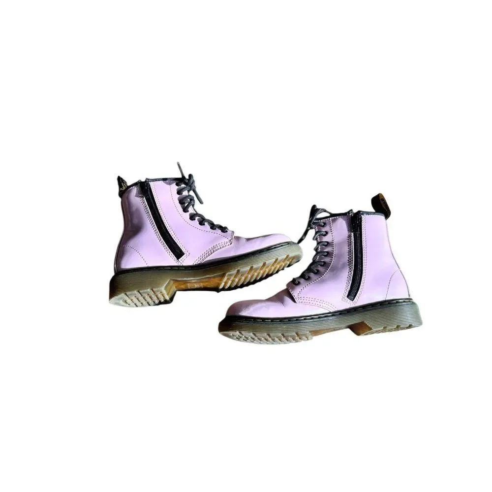 Dr Martens 1460 J Pink Patent Boots Girls Size 3 Youth Side Zip Combat